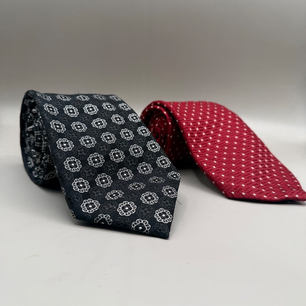 Canali Silk Ties Mens OS Lot of 2‎ Medallion Geometric Black Red Made in Italy